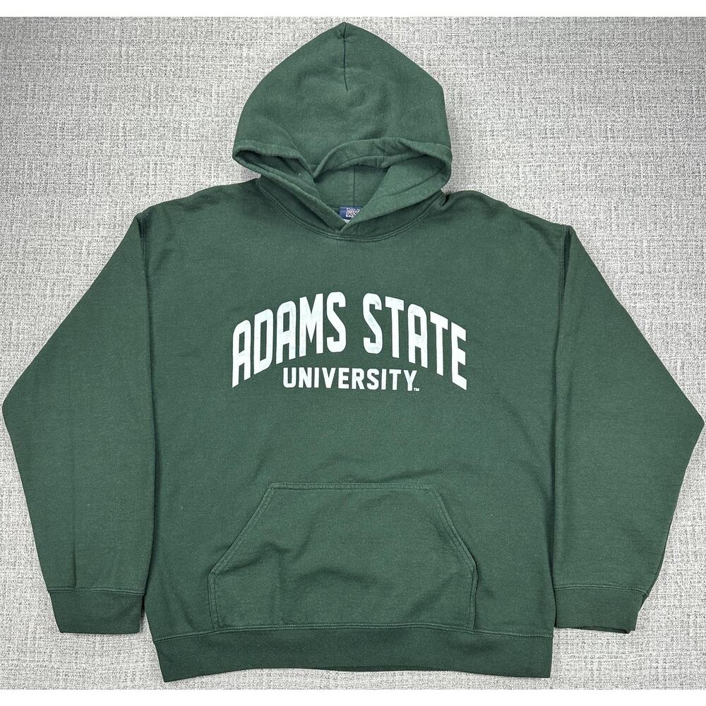 Vintage Adams State University Hoodie Sweatshirt Mens Large Green Pullover Y2K
